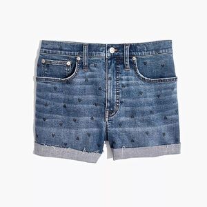Madewell high rise denim shorts with heart print